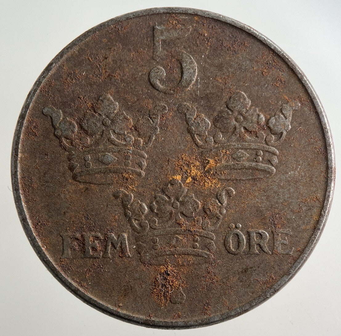 1943 Sweden 5 Ore Coin | Fine Collectable Grade