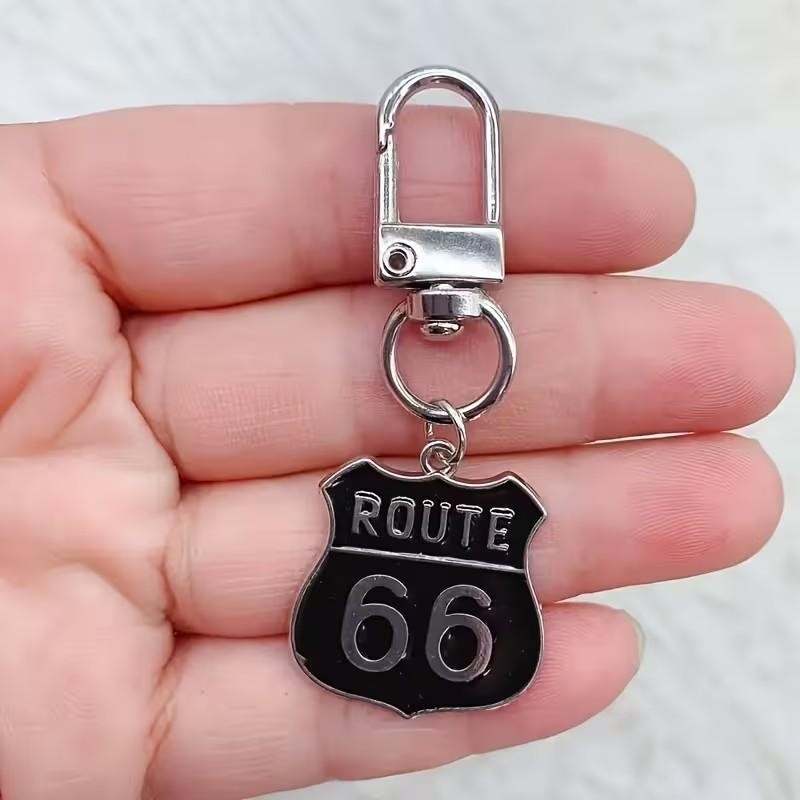 Metal Black Route 66 Highway Charm Keyring Keychain Gift UK