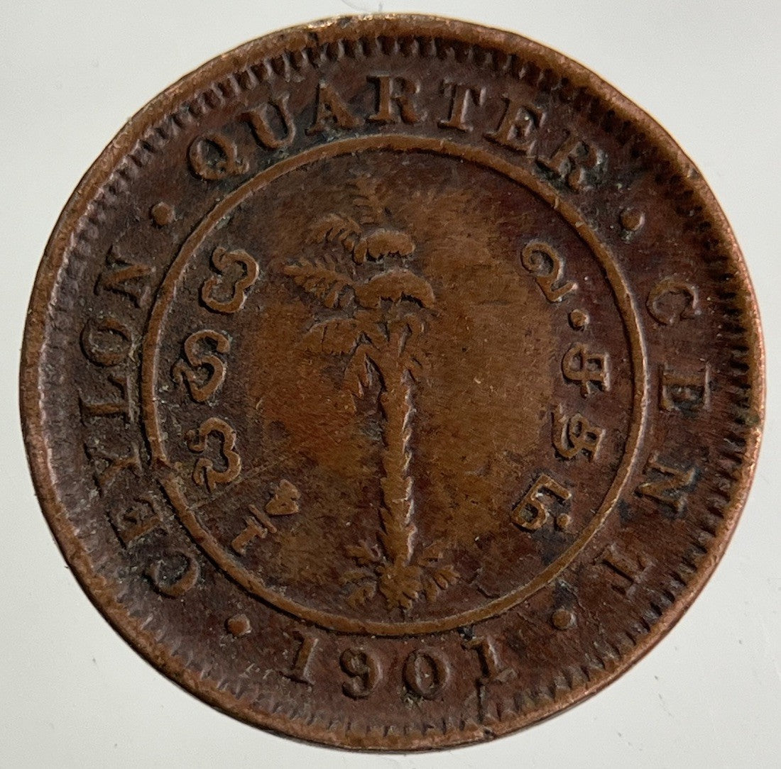 1901 Ceylon 1/4 Quarter Cent Coin | Fine Collectable Grade