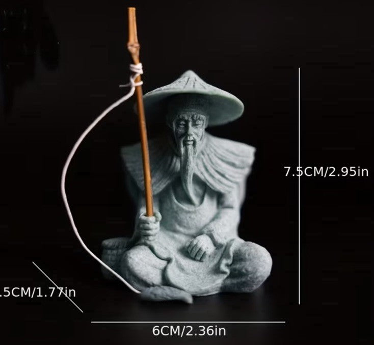 Mini Stone Japanese Fishing Stone Man Pond Statue Figurine Sculpture Gift UK