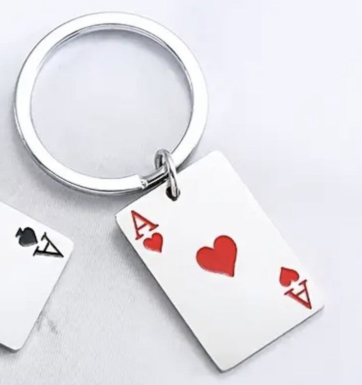 Mini Metal Red Ace Playing Card Keyring Premium Keychain Gift UK
