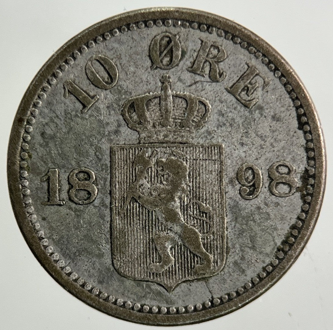 1898 Norway 10 Ore Silver Coin | Fine Collectable Grade