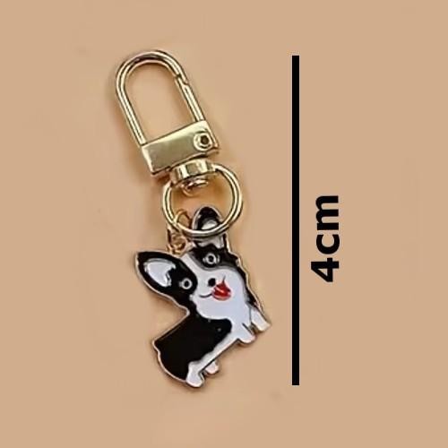 Mini Metal Cute Black & White Dog Charm Keyring Keychain Gift UK