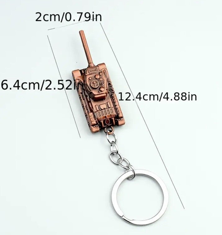 Mini Grey Metal Tank With Rotating Turret Keyring Premium Keychain Gift UK