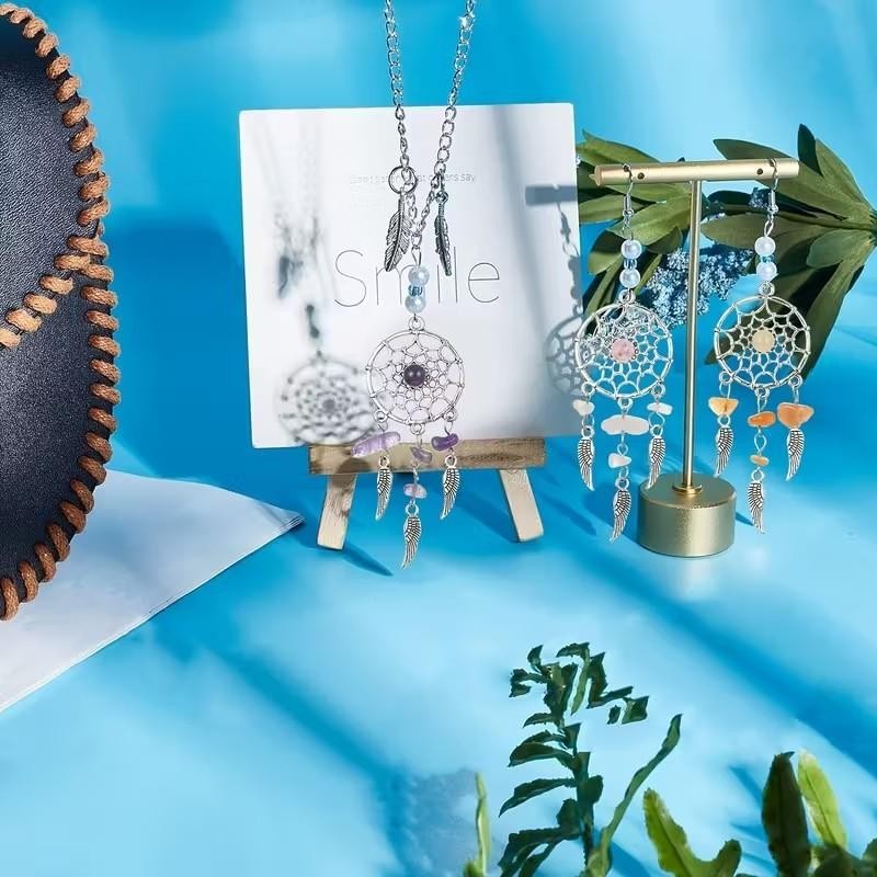 Mini Metal Green Stones Dream Catcher Charm Keyring Keychain Gift UK