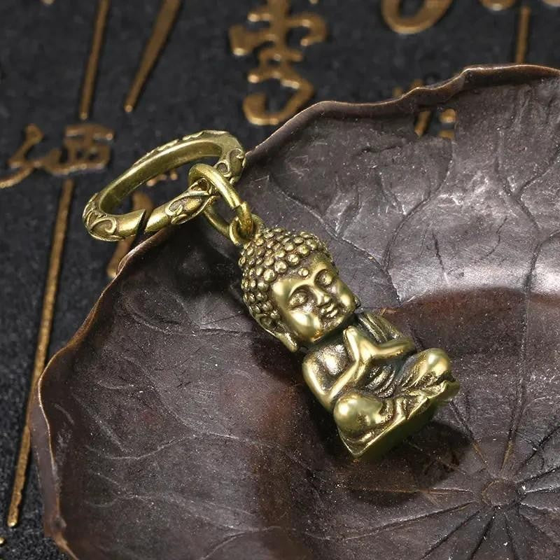 Mini Metal Buddha Buddhism Shaped Keyring Premium Keychain Gift UK