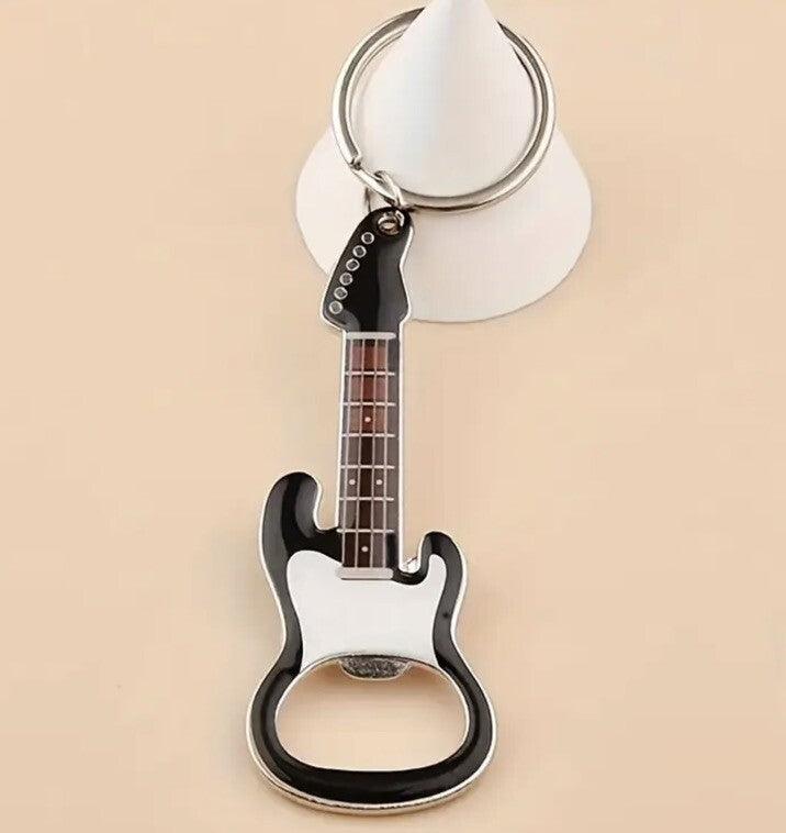 Black Electric Guitar Bottle Opener Keyring Premium Keychain Gift UK