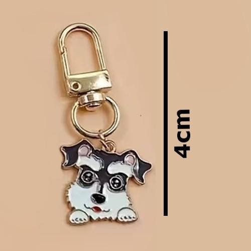 Mini Metal Grey & White Cute Dog Charm Keyring Keychain Gift UK