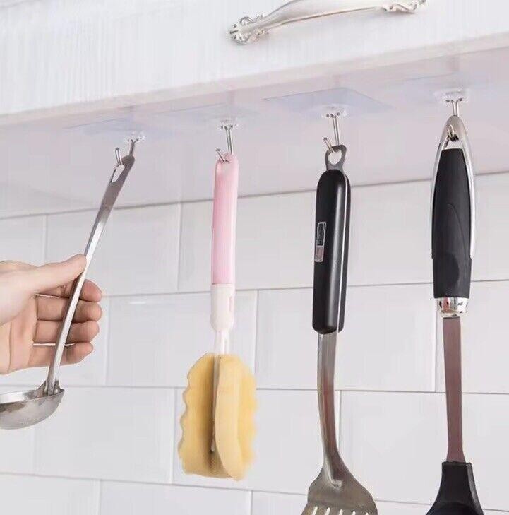 x2 Kitchen Hooks Wall Mounted & Cupboard Bathroom Utensil Hanging Rack Holder