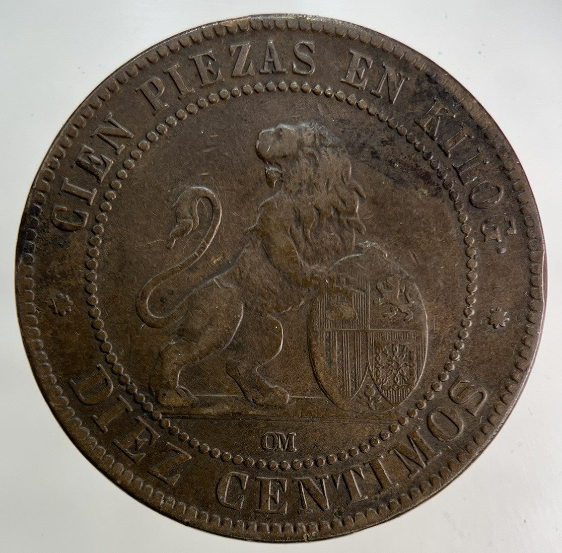 1870 Spain 10 Centimos Coin | Fine Collectable Grade