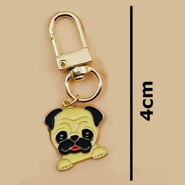 Mini Metal Pug Dog Charm Keyring Keychain Gift UK