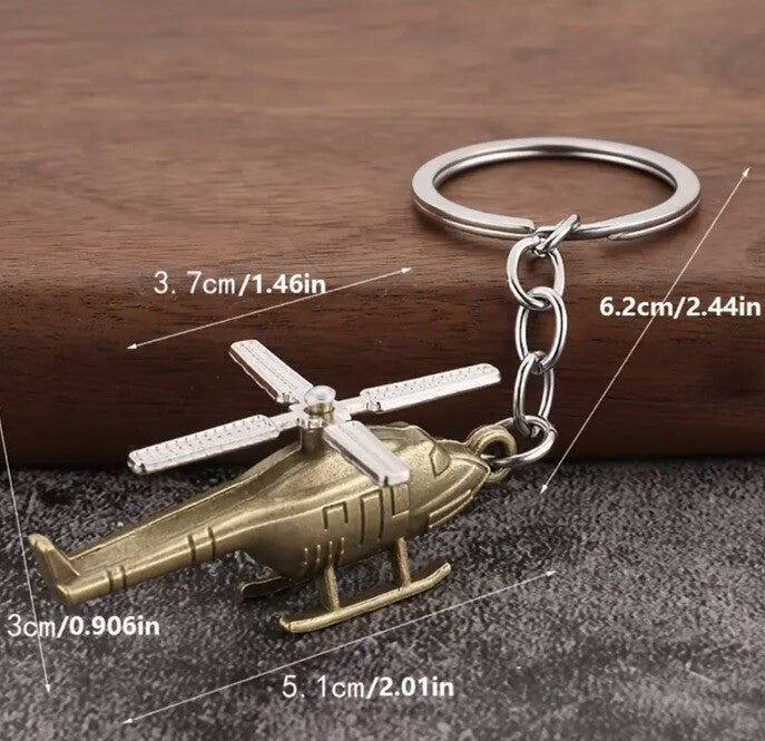 Mini Metal Helicopter With Rotating Propeller Keyring Premium Keychain Gift UK