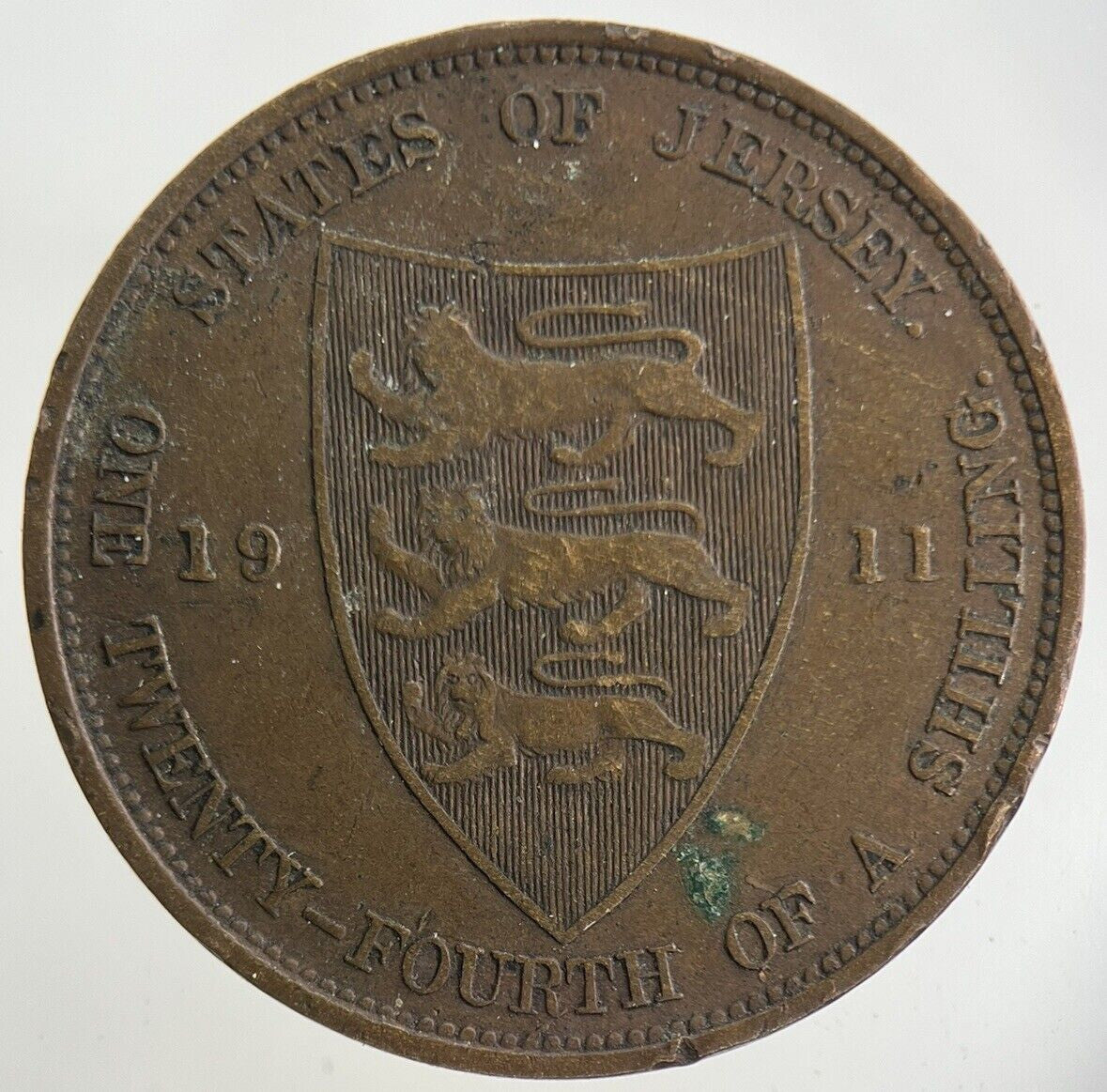 1911 Jersey 1/24 One Twenty Fourth Of A Shilling Coin | Fine Collectable Grade
