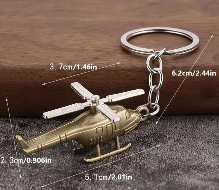 Mini Metal Helicopter With Rotating Propeller Keyring Premium Keychain Gift UK