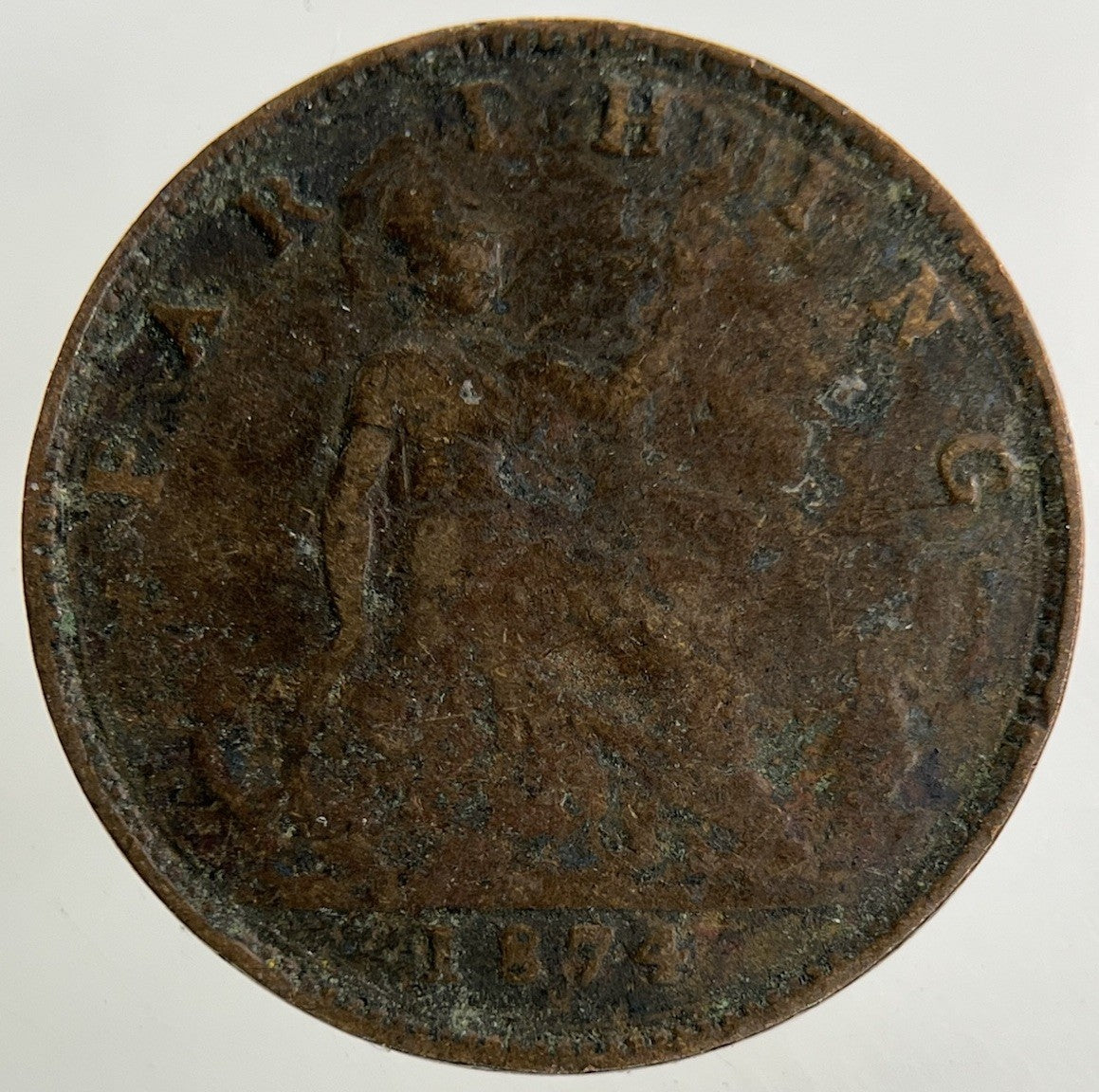 1874 - H Victoria Farthing Coin | Fair Grade