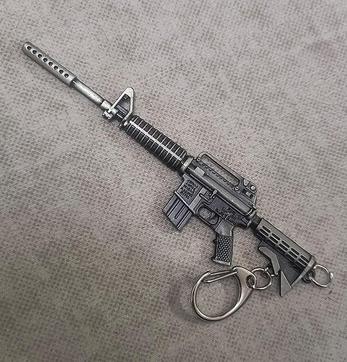 Mini Metal 12cm Assault Rifle With Silencer Gun Keyring Premium Keychain Gift UK
