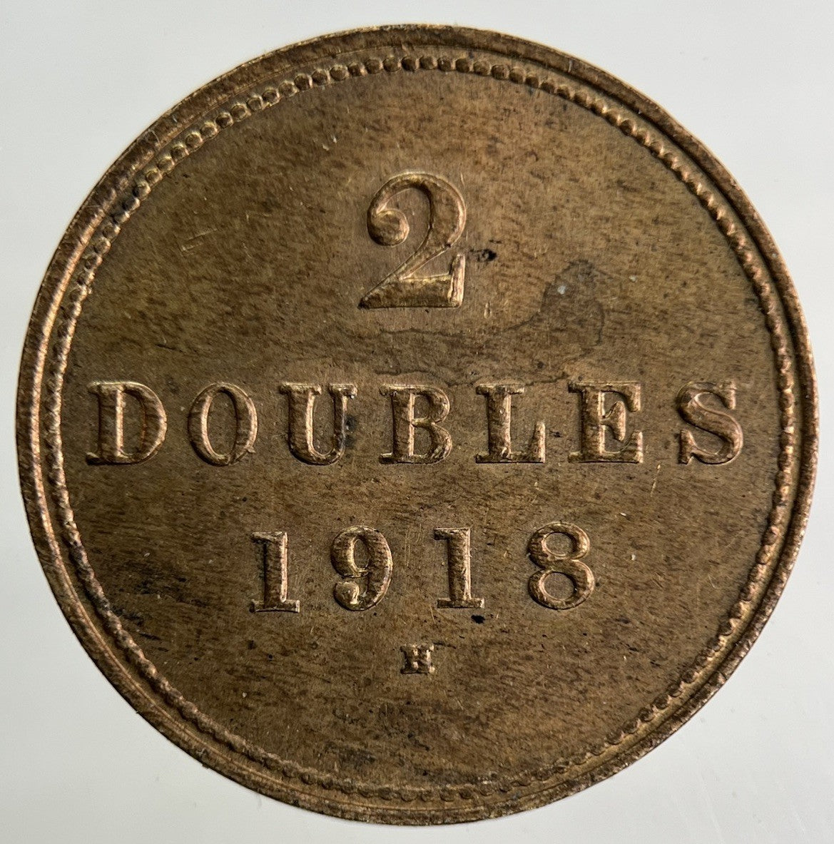1918 Guernsey 2 Doubles Coin | Very High Grade