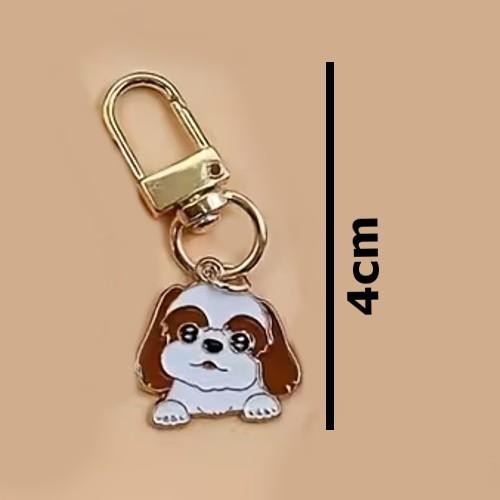 Mini Metal Cute Brown & White Dog Charm Keyring Keychain Gift UK