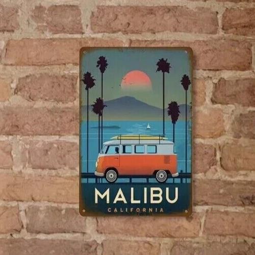 VW Camper - Van Malibu California USA Metal Plaque Retro Vintage Tin sign 30x20cm