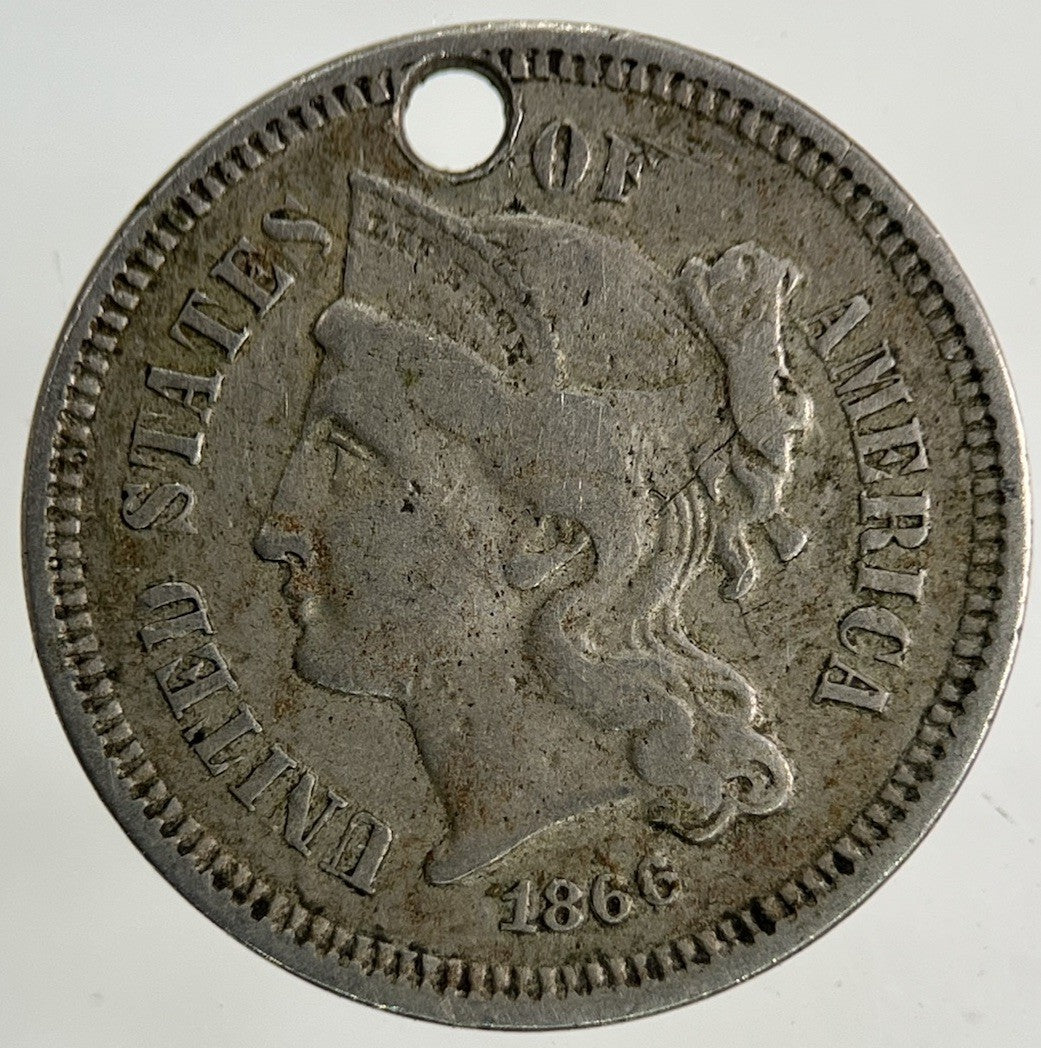 1866 US USA 3 III Cents Nickel Coin | Fine Collectable Grade