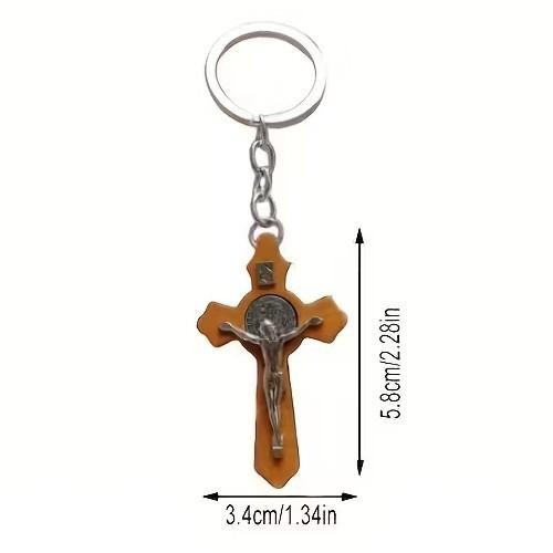 Jesus Christ Wooden Cross Religious Keyring Keychain Gift UK