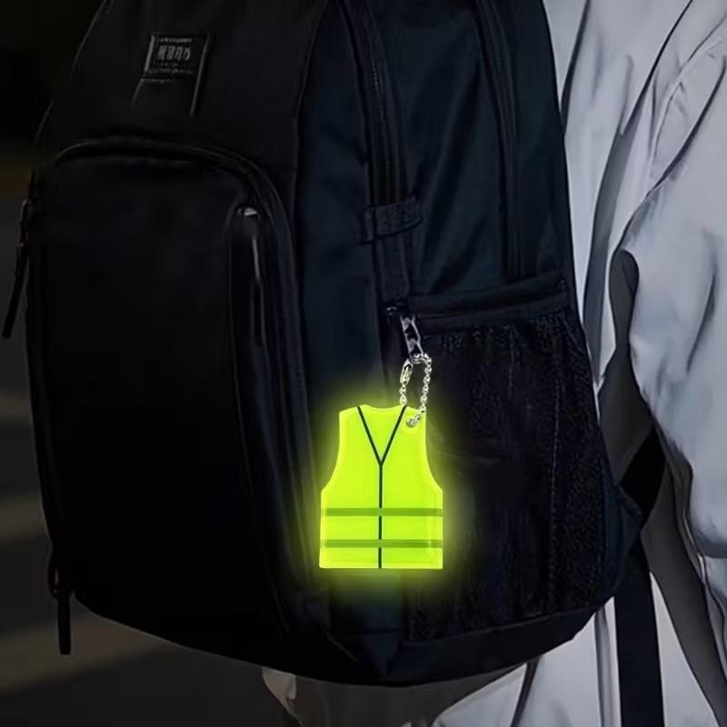 Mini Neon Yellow Vest Workers Jacket Reflective Night Keyring Keychain Gift UK