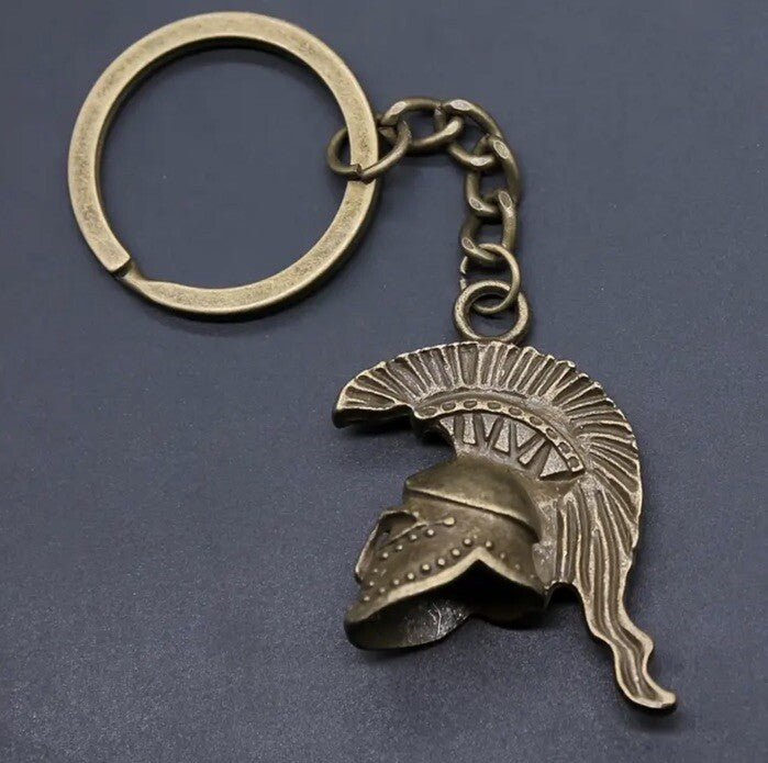 Mini Bronze Coloured Spartan Helmet Warrior Keyring Premium Keychain Gift UK