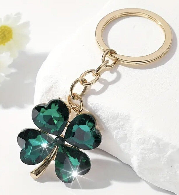 Mini Four - Leaf Clover Lucky Charm Shaped Keyring Premium Keychain Gift UK