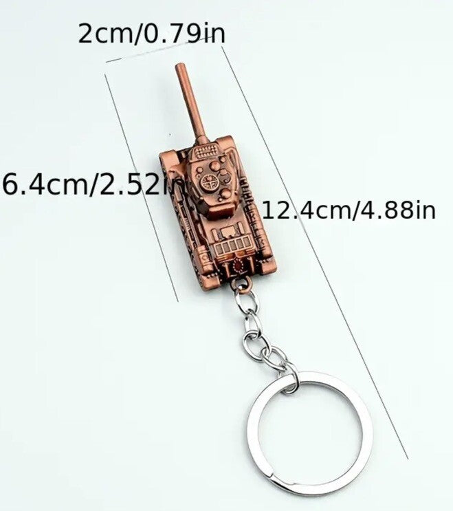 Mini Tank Bronze Coloured With Rotating Turret Keyring Premium Keychain Gift UK