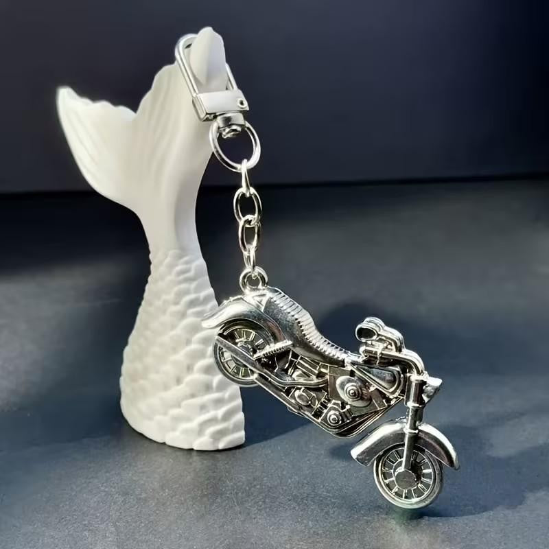 Mini Metal Classic Motorbike With Turning Wheels Keyring Keychain Gift UK