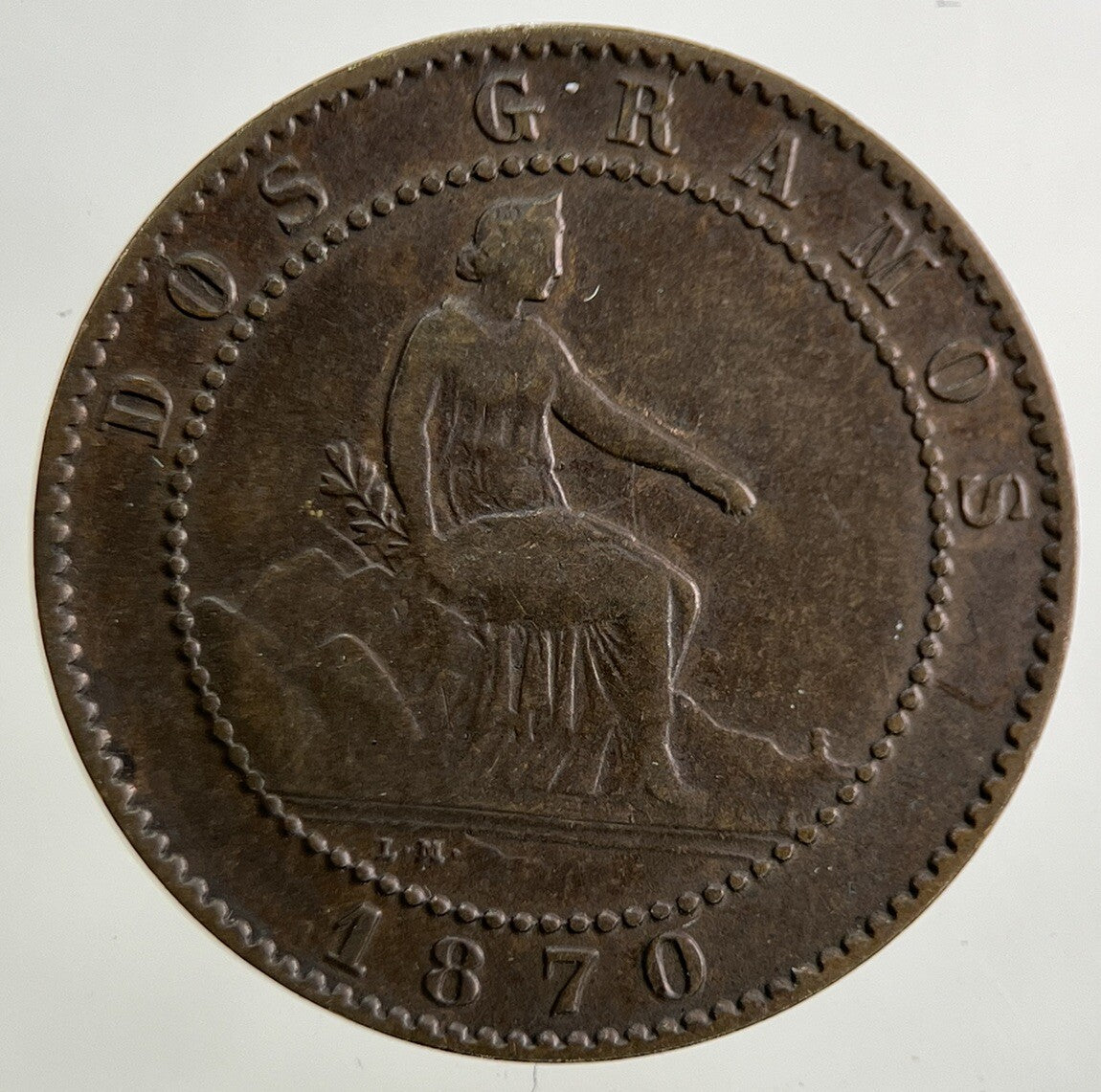 1870 Spain 2 Dos Centimos Coin | Fine Collectable Grade