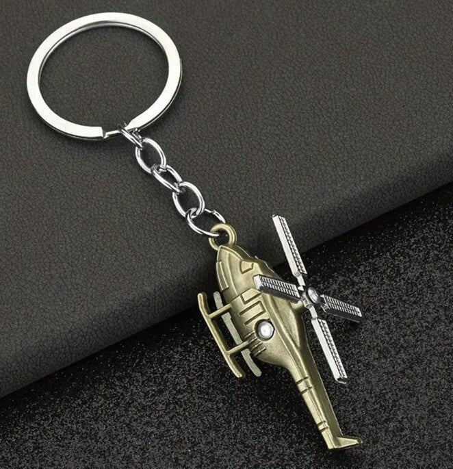 Mini Metal Helicopter With Rotating Propeller Keyring Premium Keychain Gift UK
