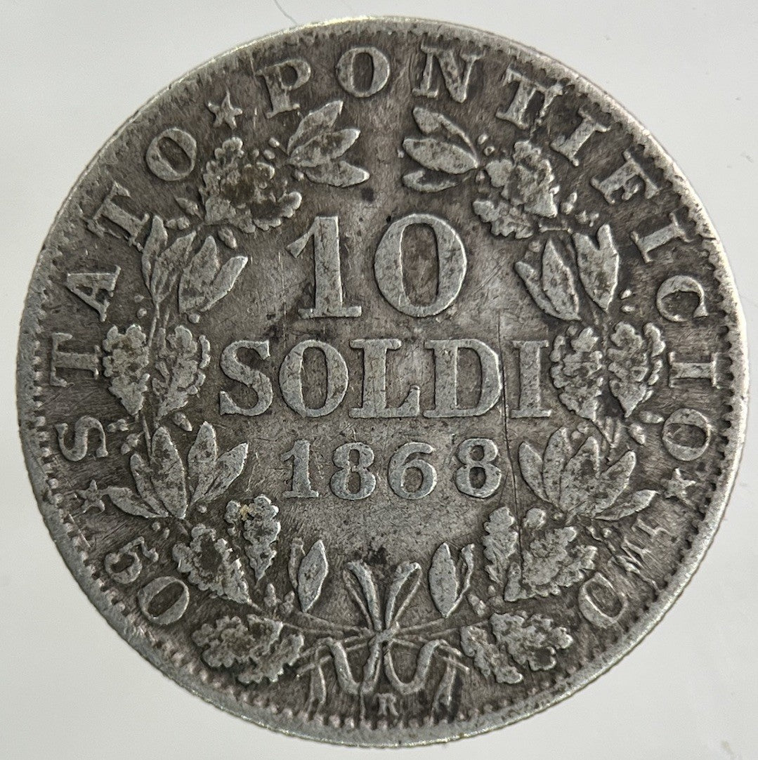 1868 Italy Papal States 10 Soldi Silver Coin | Fine Collectable Grade