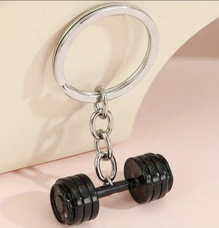 Mini Gym Workout Black Dumbbell Shaped Keyring Premium Keychain Gift UK