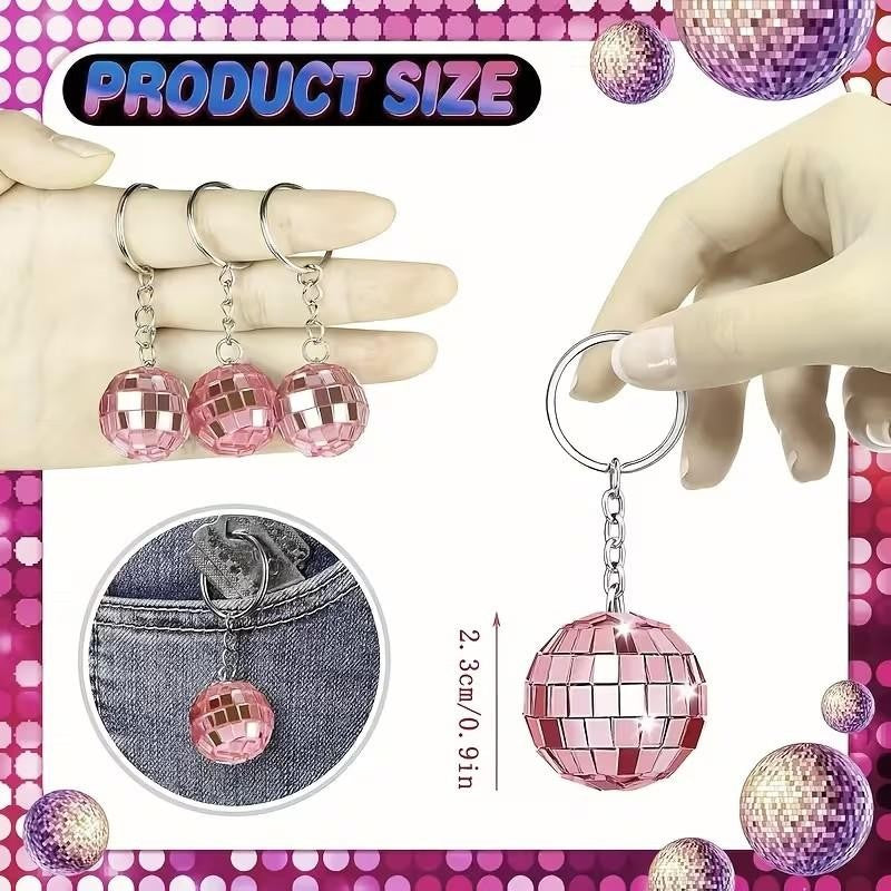 Mini Pink Disco - Ball Reflecting Keyring Keychain Gift UK