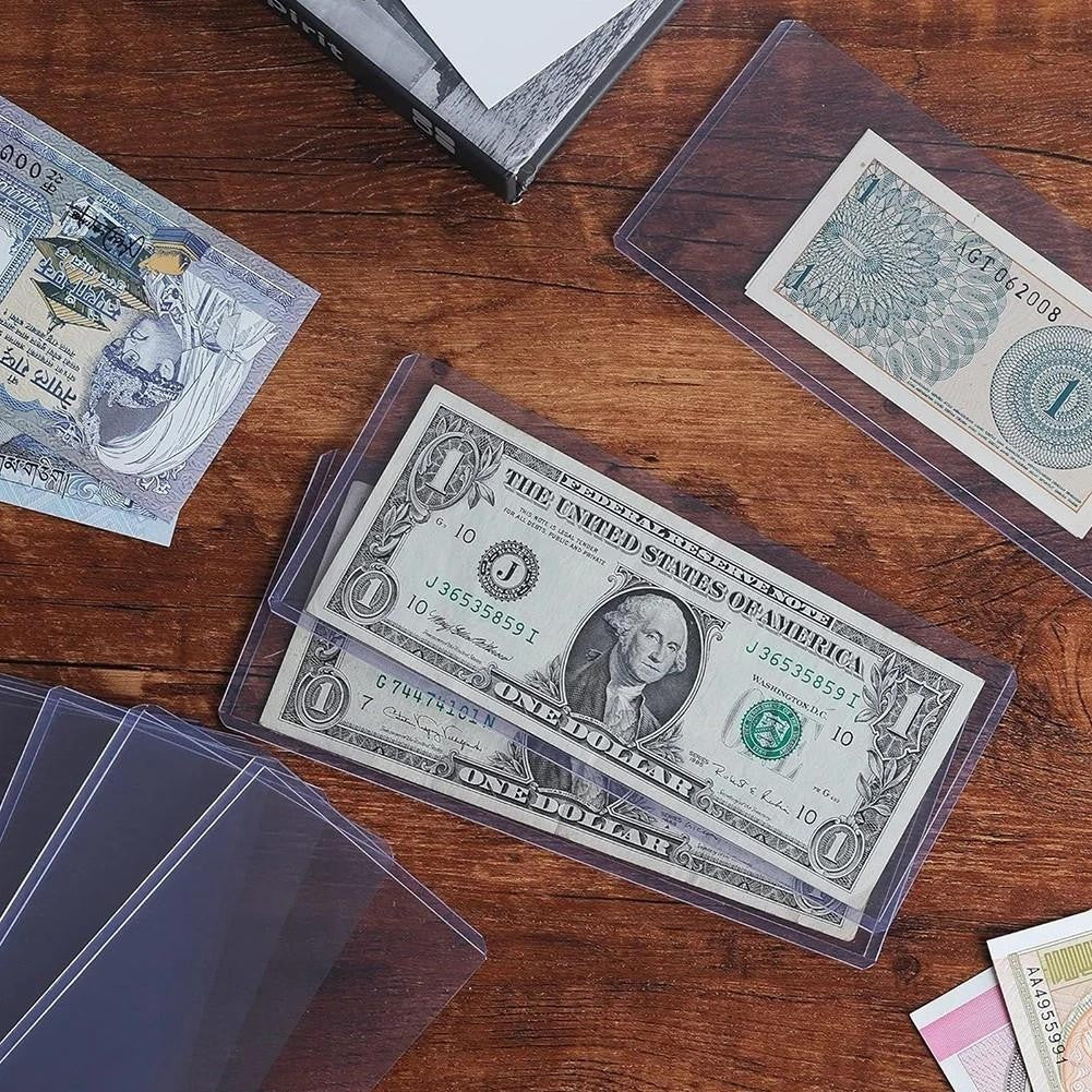 10 x Thick Clear Money Sleeves Currency Banknote Bill Storage Bag Protector