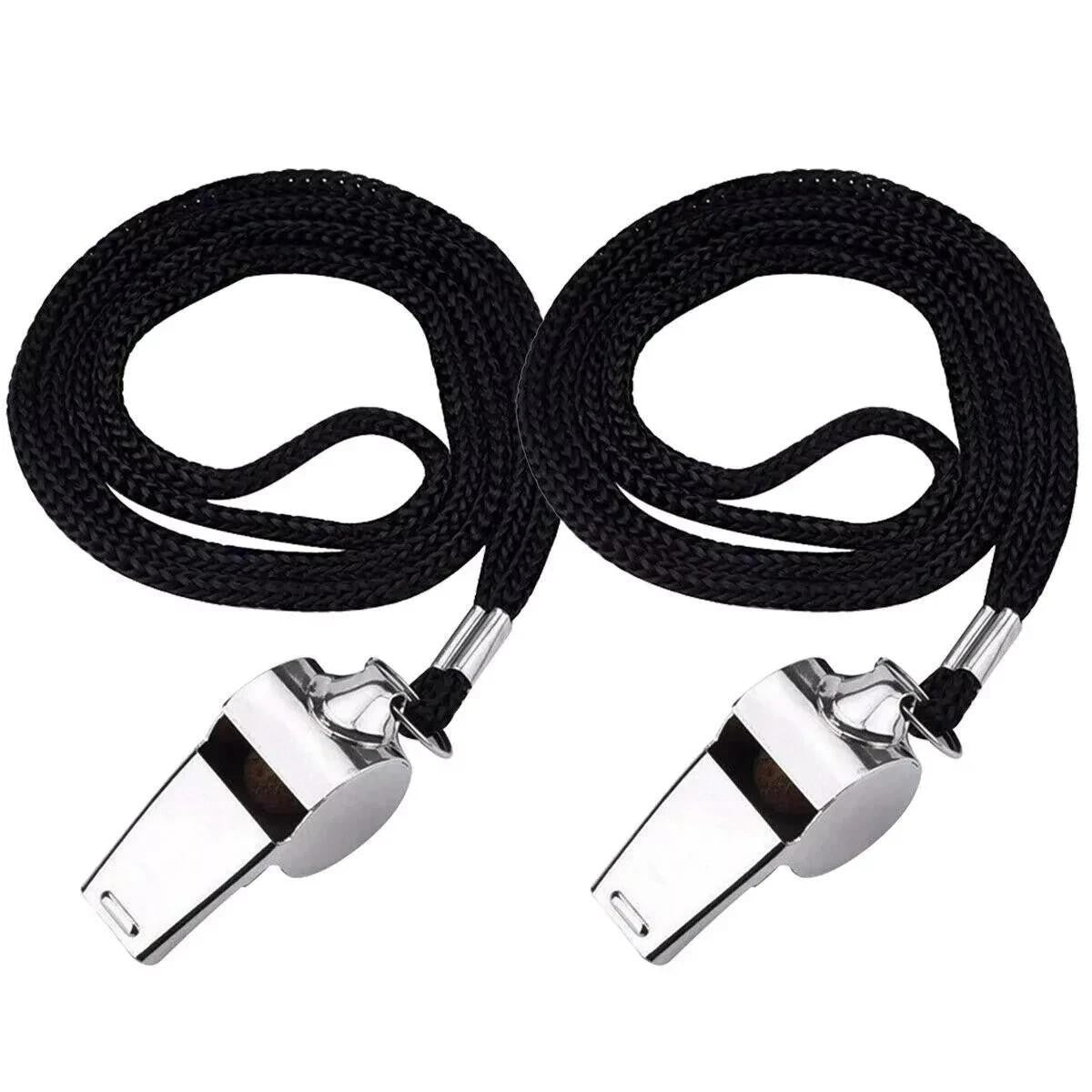 2 x Whistle Referee Football Sports Metal Silver Rope Keyring School Rugby UK