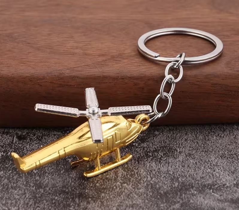 Mini Metal Helicopter With Rotating Propeller Keyring Premium Keychain Gift UK