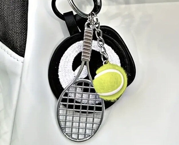 Mini Tennis Racket & Ball Shaped Keyring Premium Keychain Gift UK