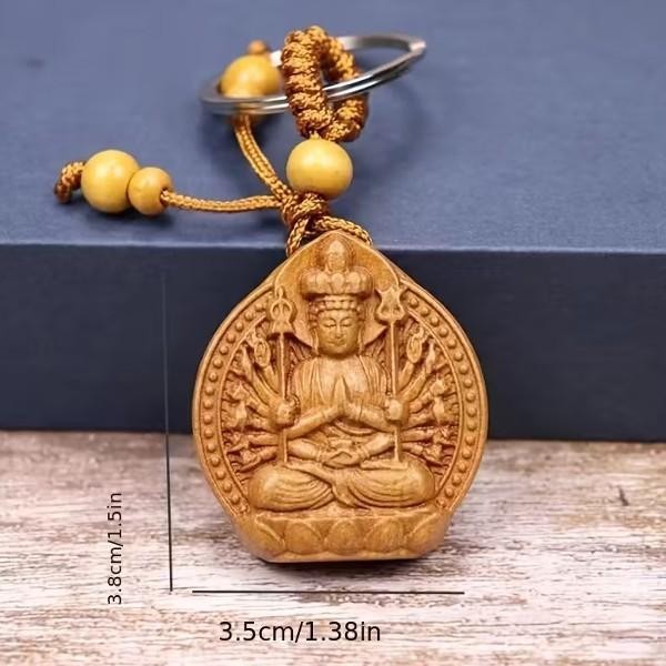 Mini Lucky Buddha Buddhism Shaped Carved Wood Keyring Premium Keychain Gift UK