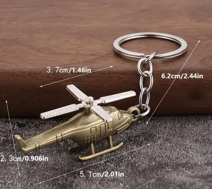 Mini Metal Helicopter With Rotating Propeller Keyring Premium Keychain Gift UK