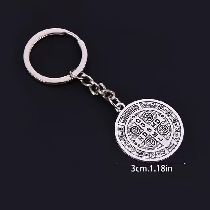 Mini Metal Saint Benedict Medal Charm Religious Keyring Premium Keychain Gift UK