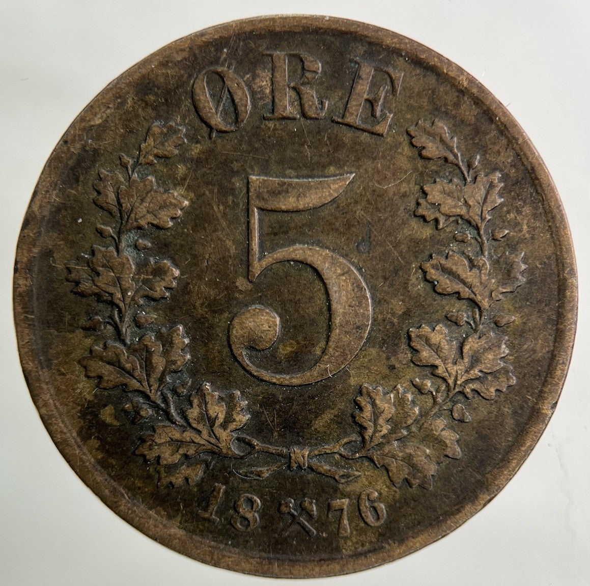 1876 Norway 5 Ore Coin | Fine Collectable Grade