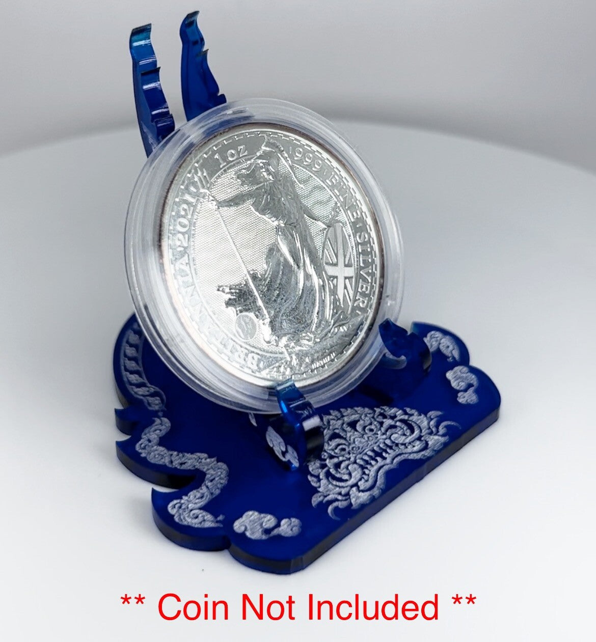 Clear Dragon & Elephant 1oz Silver or Gold Coins / Amulet / Medal Display Stand