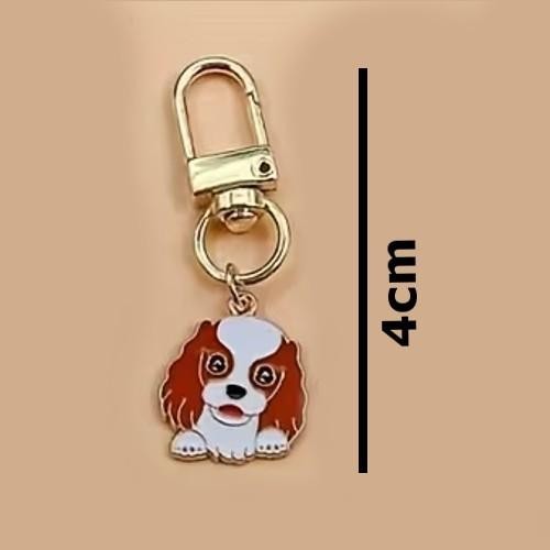 Mini Metal Cute Brown & White Dog Charm Keyring Keychain Gift UK