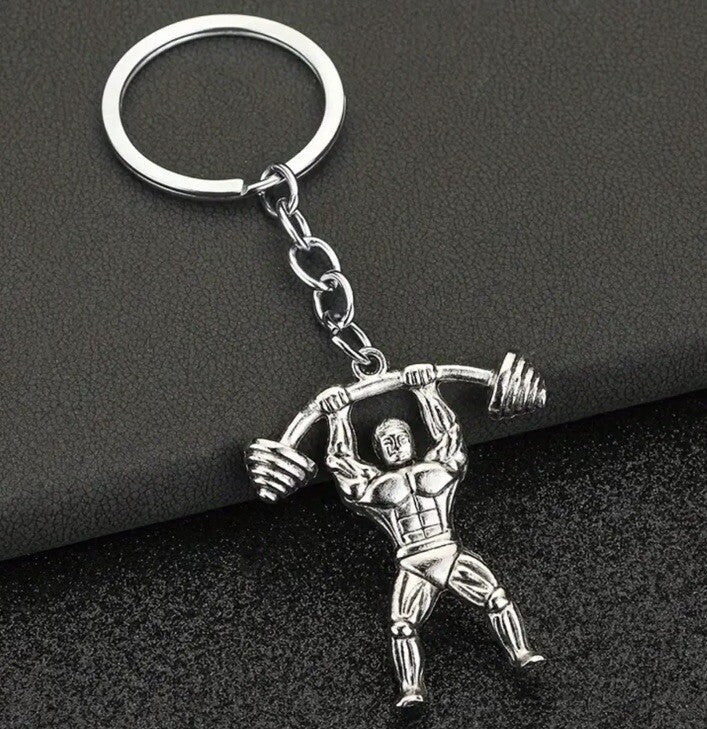 Mini Metal Bodybuilder Strong Man Gym Weights Keyring Premium Keychain Gift UK