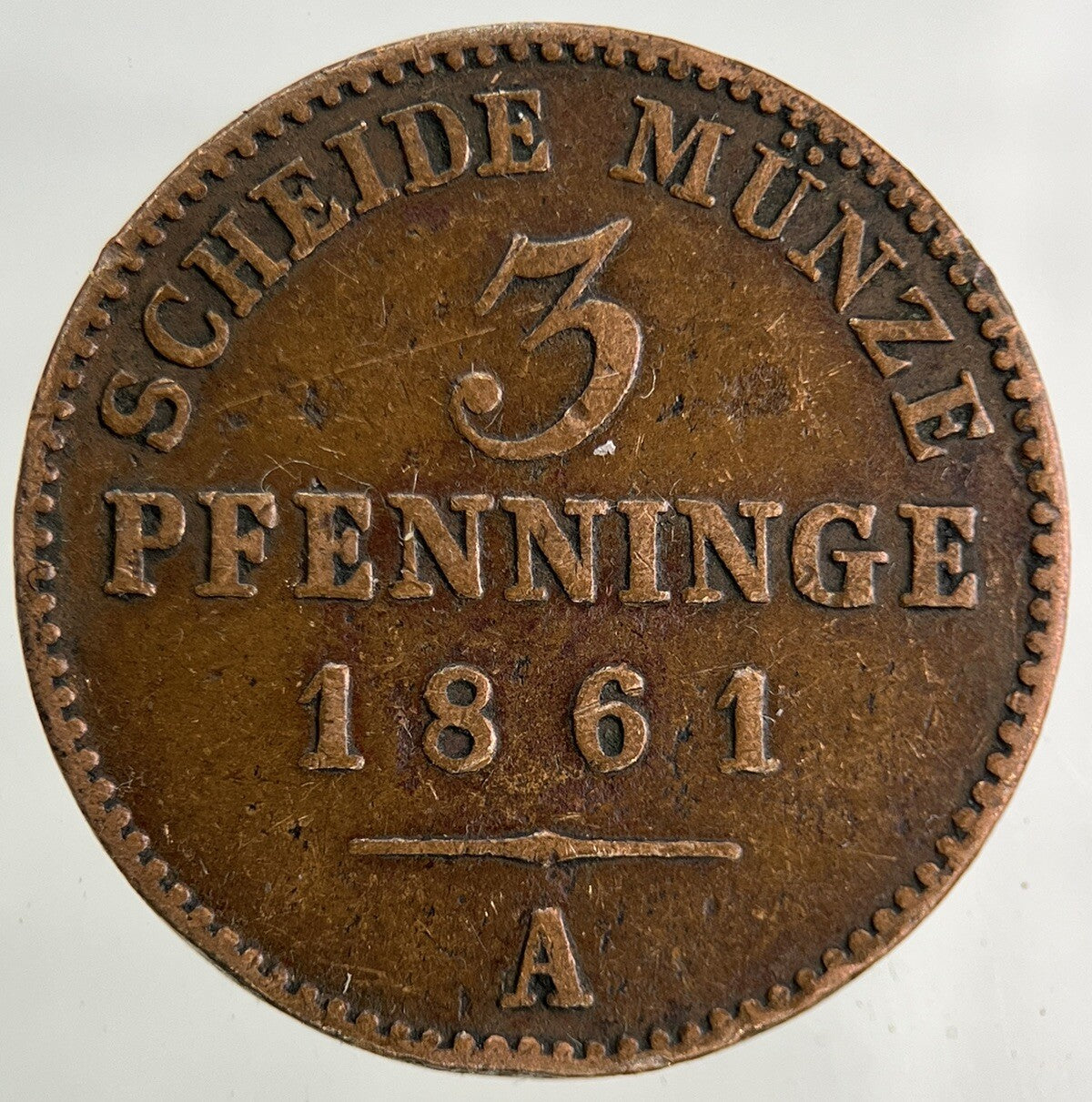 1861 Germany German States 3 Pfennig Coin | Fine Collectable Grade