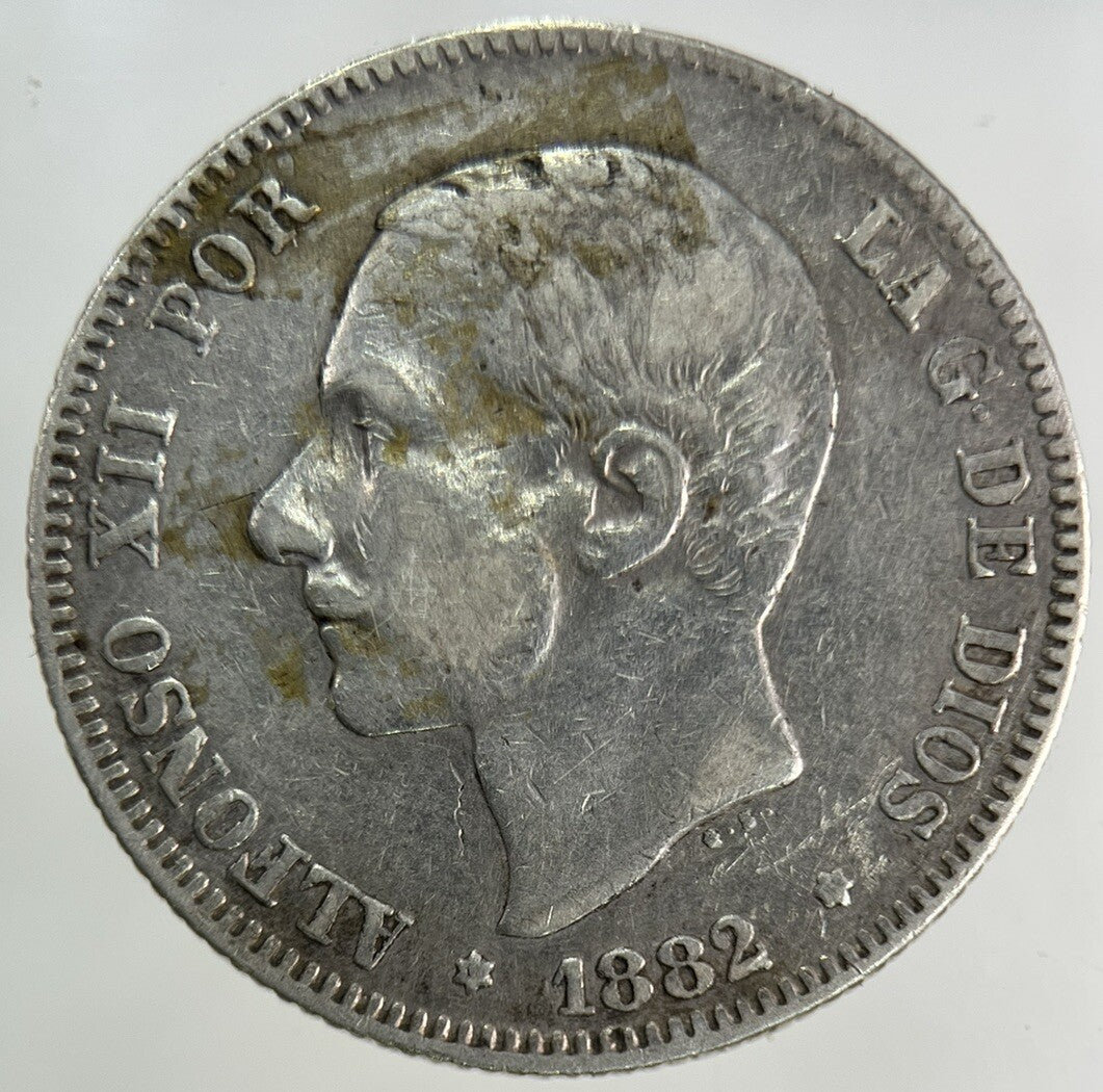 1882 Spain 2 Pesetas Silver Coin | Fine Collectable Grade