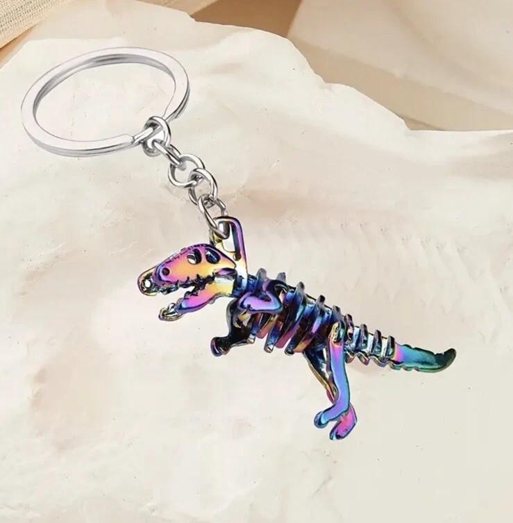 Mini Metal Multicoloured T - Rex Dinosaur Shaped Keyring Premium Keychain Gift UK