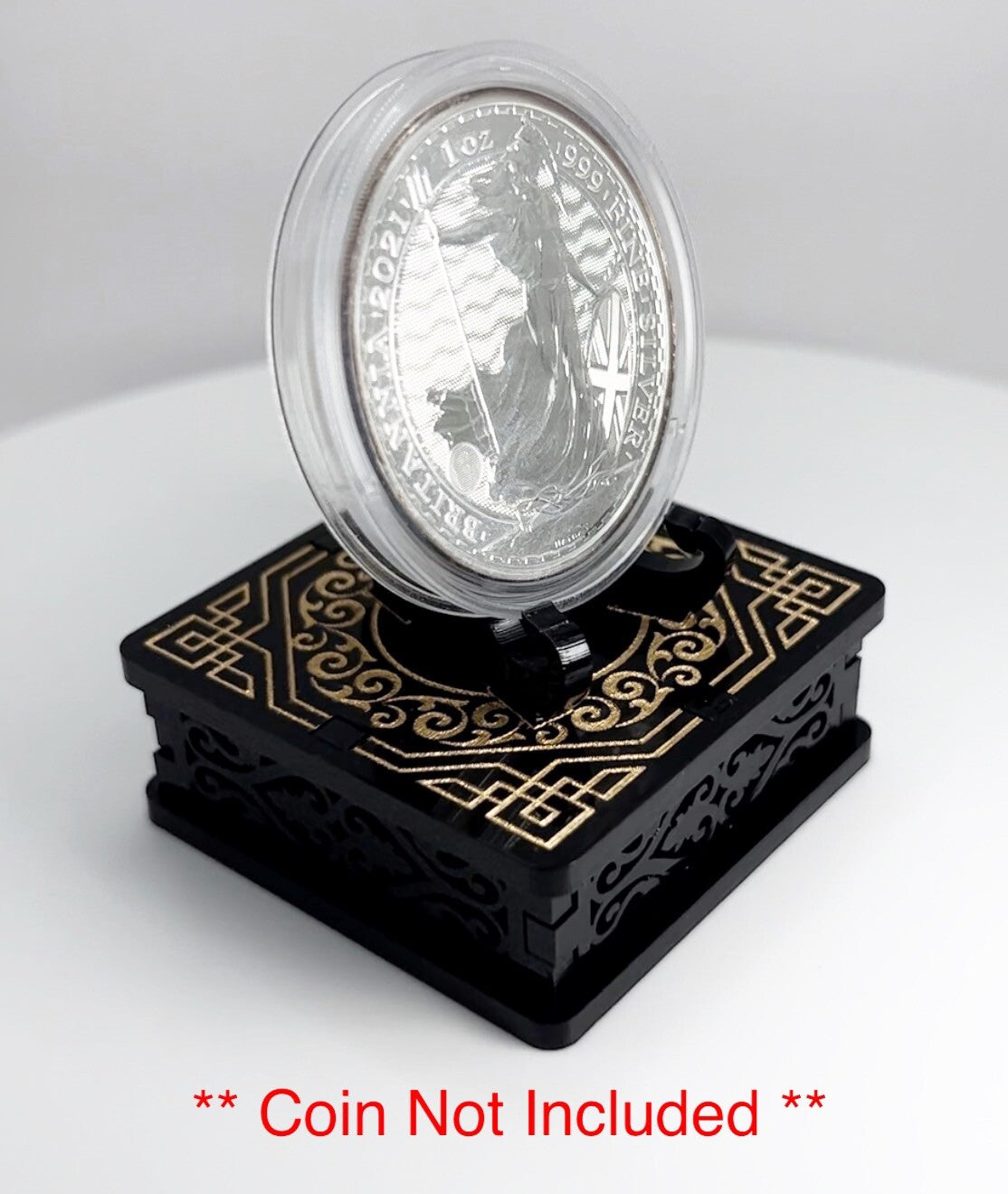 Clear Green & White 1oz Silver or Gold Coins / Amulet / Medal Display Stand